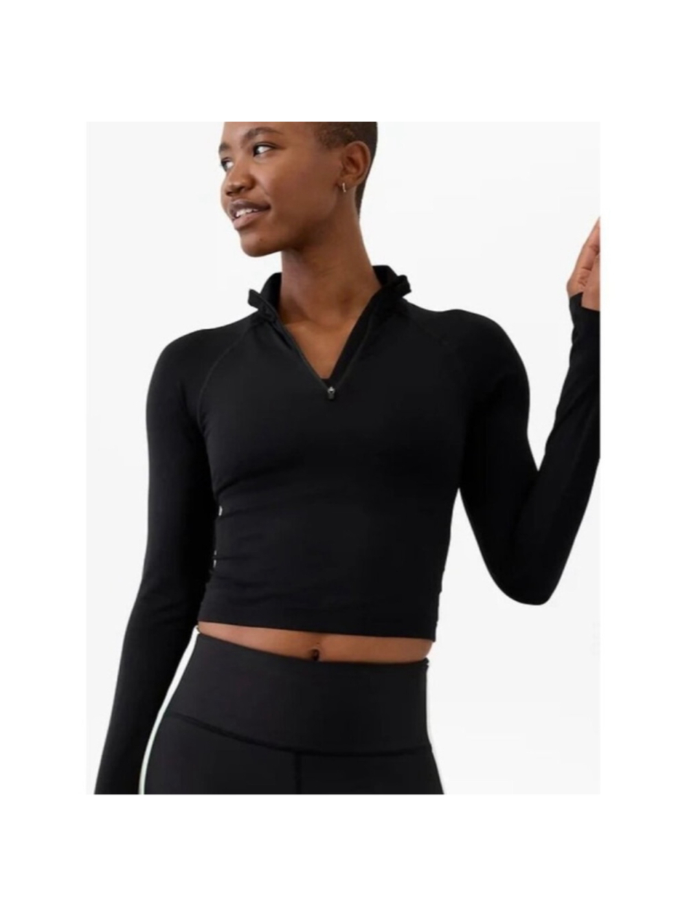 Athleta Momentum Seamless Crop Half Zip Womens S Black Running Top NWT $89